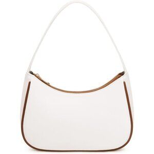 Women’s White Brown Cute Hobo Tote Handbag Mini Clutch Purse with Zipper Closure